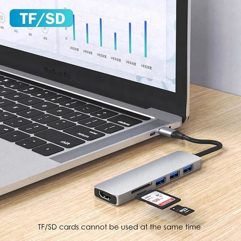 6-in-1 Multiport Laptop Docking Station dengan 4K HD HDMI HDTV USB 3.0 SD TF Card Reader
