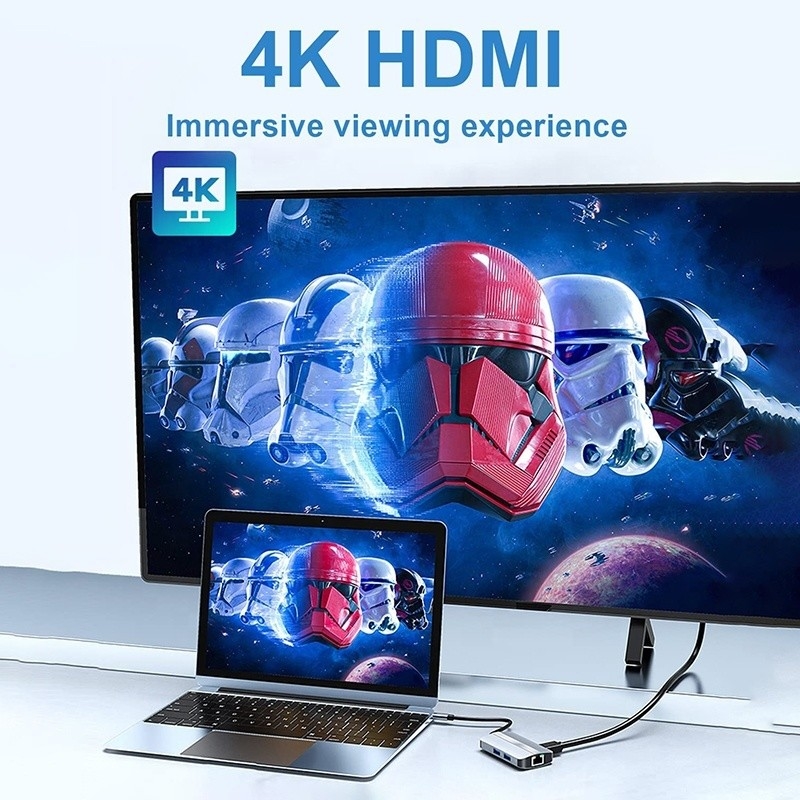 12-In-1 USB C Adapter OEM Multiport Hub dengan 4K HDMI USB 3.0 RJ45 Lan Ethernet