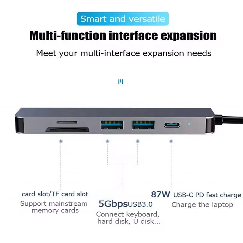 USB 3.1 Docking Station Hub dengan 4K HDMI USB3.0 TF SD Card Reader dan 87W PD Charging