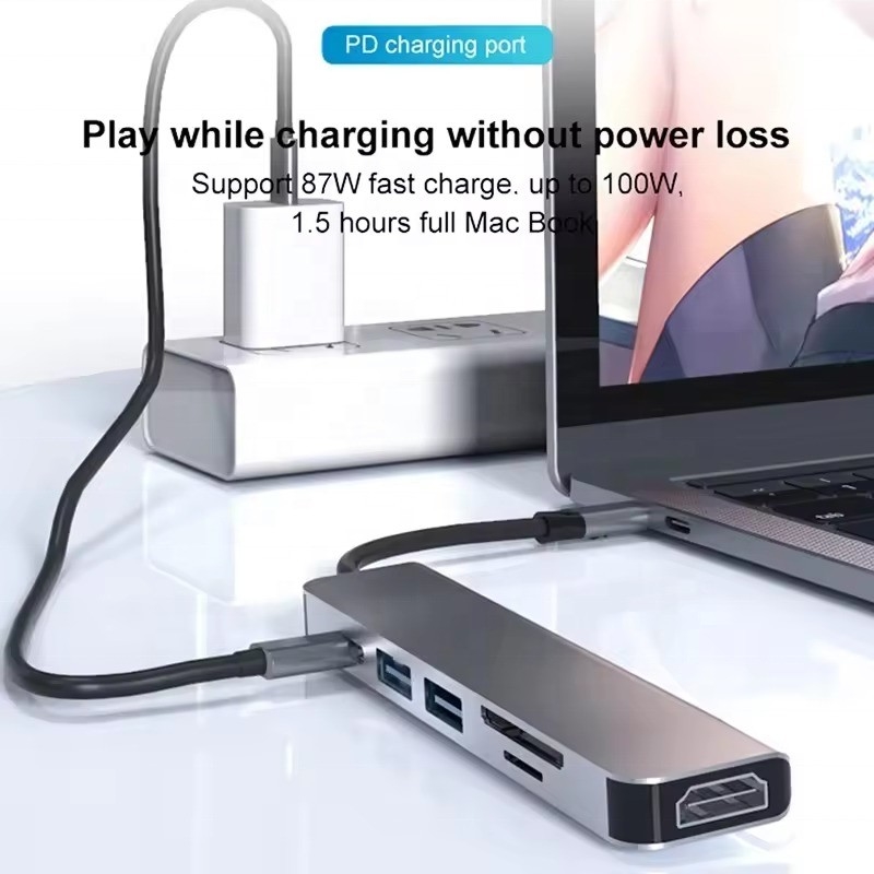 USB 3.1 Docking Station Hub dengan 4K HDMI USB3.0 TF SD Card Reader dan 87W PD Charging