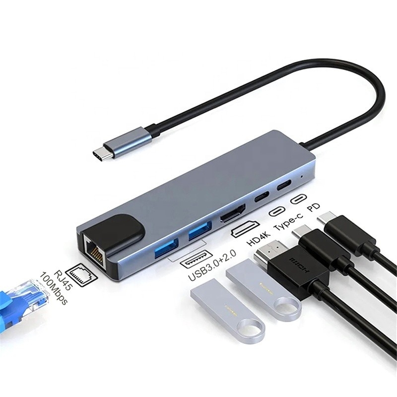 Fast Charging 16 In 1 USB C Adapter untuk Ponsel Laptop Notebook 4K HDMI RJ45 PD