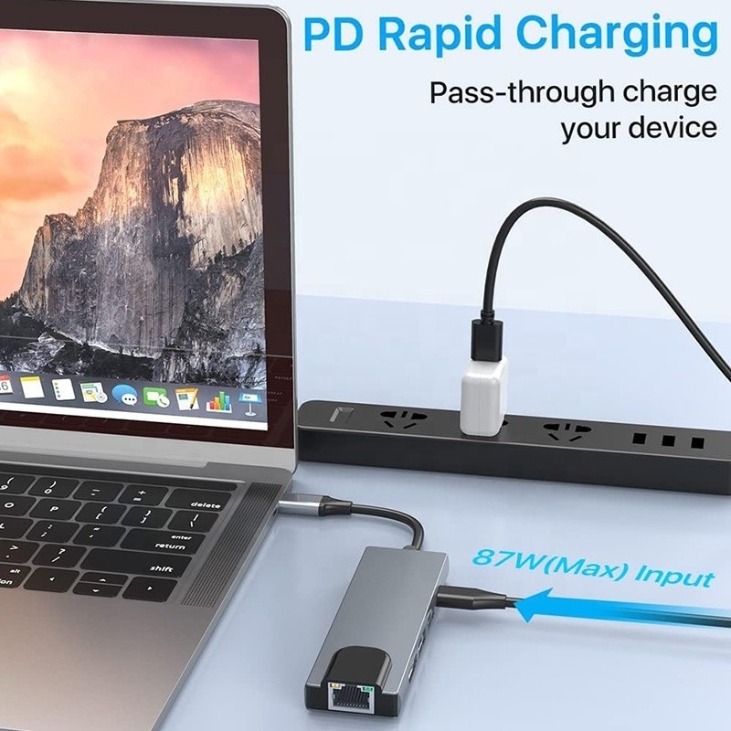 Adaptor USB C 13 dalam 1 4K HDMI Hub Tipe C ke HDMI 4K USB 3.0 2.0 PD Pengubah Pengisian