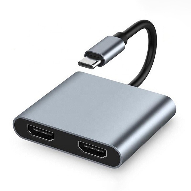 4-in-1 USB C ke Dual 4K HDMI MST Adapter untuk Pengisian Data Transfer dan Video Output