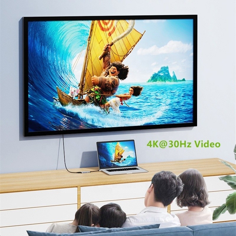 4K HDMI kompatibel Type-C ke USB C Hub Adapter dengan 2 USB3.0 dan PD Charging Port