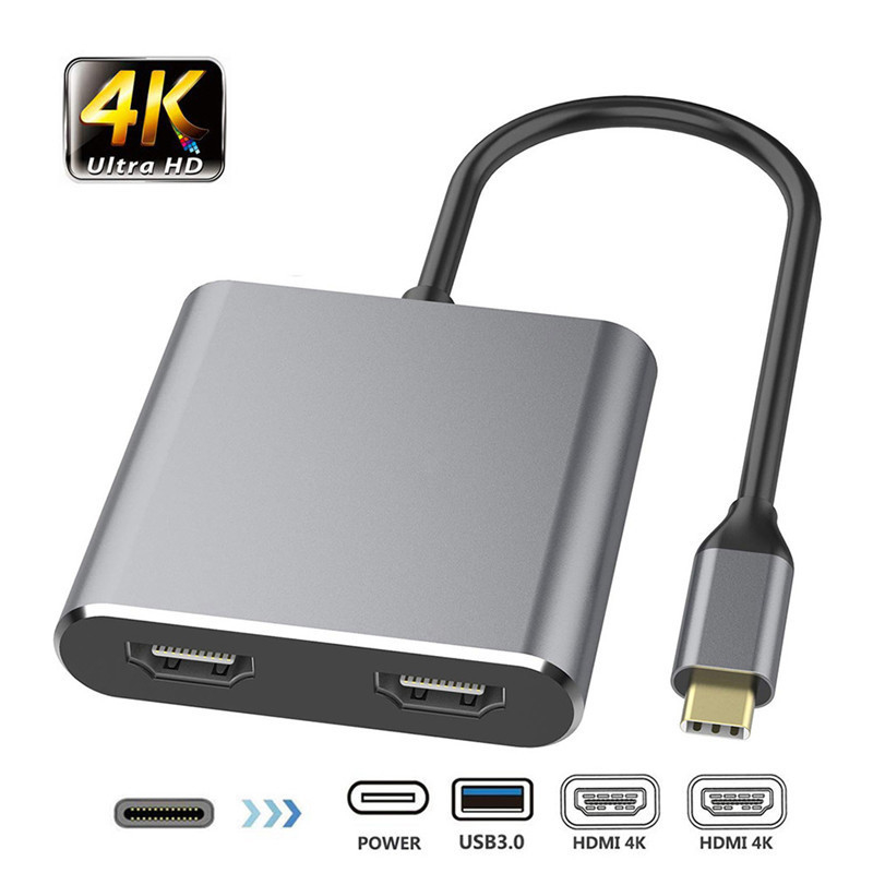 4-In-1 Docking Station dengan 2 Dual 4K HDMI Port dan USB-C Type-C ke Dual HDMI Adapter