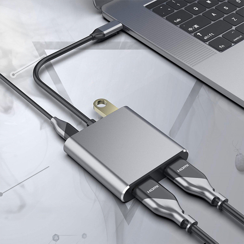 4-In-1 Docking Station dengan 2 Dual 4K HDMI Port dan USB-C Type-C ke Dual HDMI Adapter