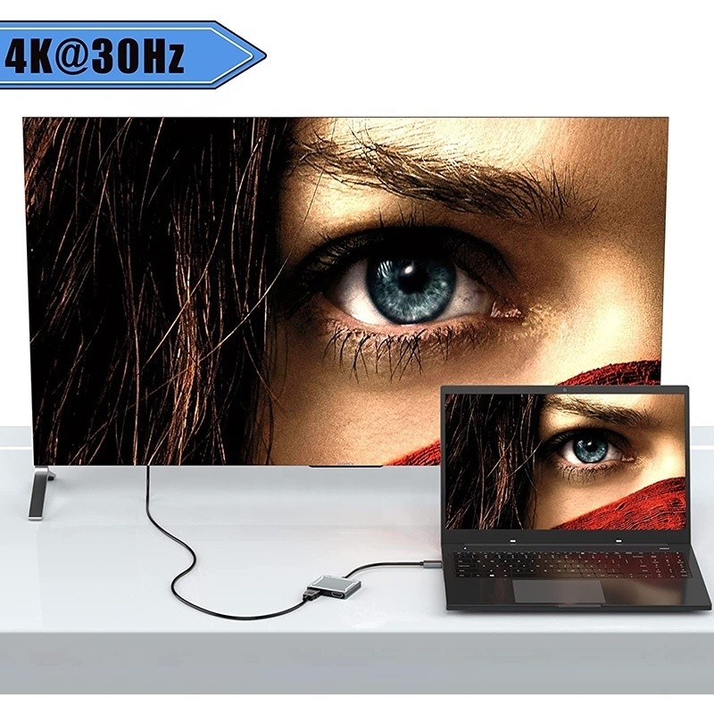 USB C Type C Interface Connector Dual HDMI Adapter 4K 4 In 1 USB 3.0 Hub Untuk Laptop