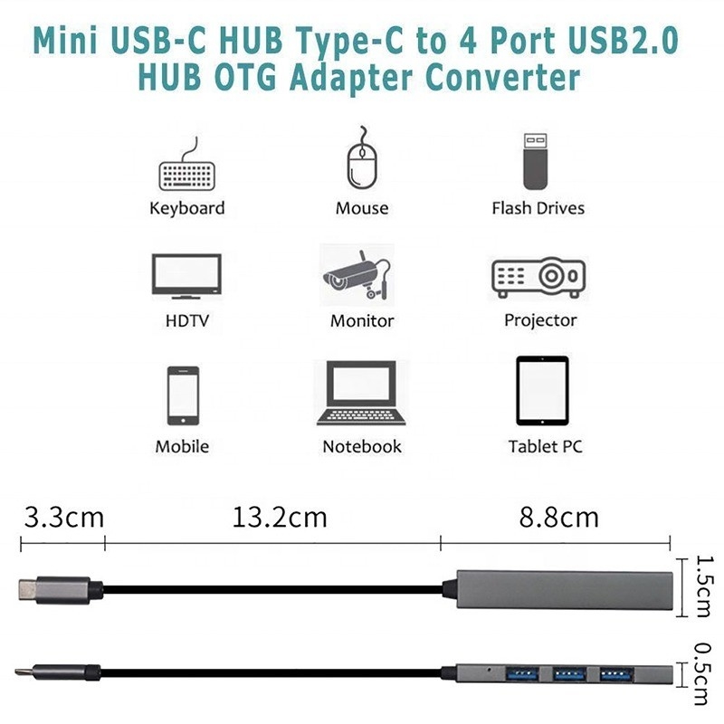 Type C Interface 4 In 1 4 Port Hub Type-C OTG Ke USB 3.0 2.0 Adapter Aluminium Alloy
