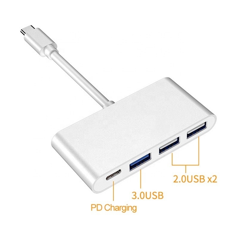 USB 3.1 Antarmuka 4-In-1 Tipe C Hub Adaptor Multiple Untuk Transfer Data Kecepatan