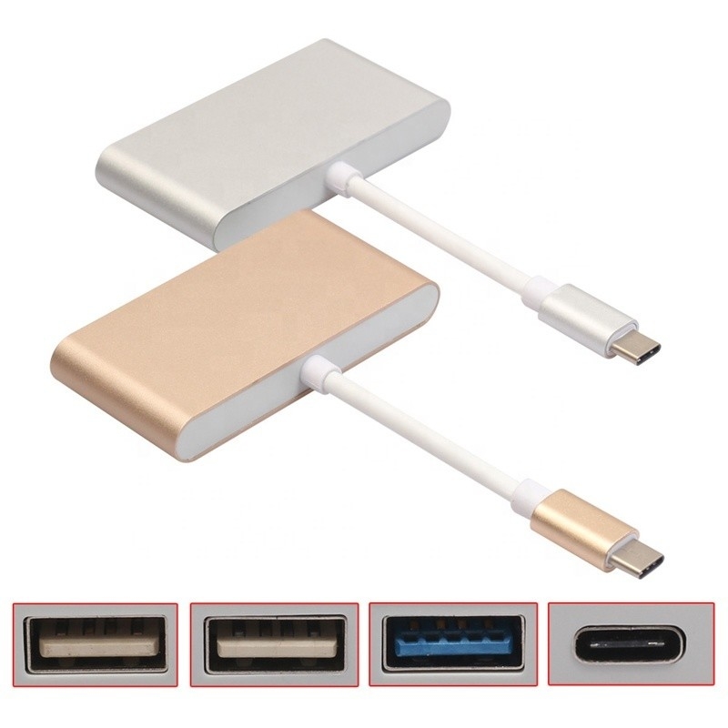 USB 3.1 Antarmuka 4-In-1 Tipe C Hub Adaptor Multiple Untuk Transfer Data Kecepatan
