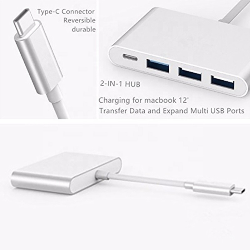 USB 3.1 Antarmuka 4-In-1 Tipe C Hub Adaptor Multiple Untuk Transfer Data Kecepatan