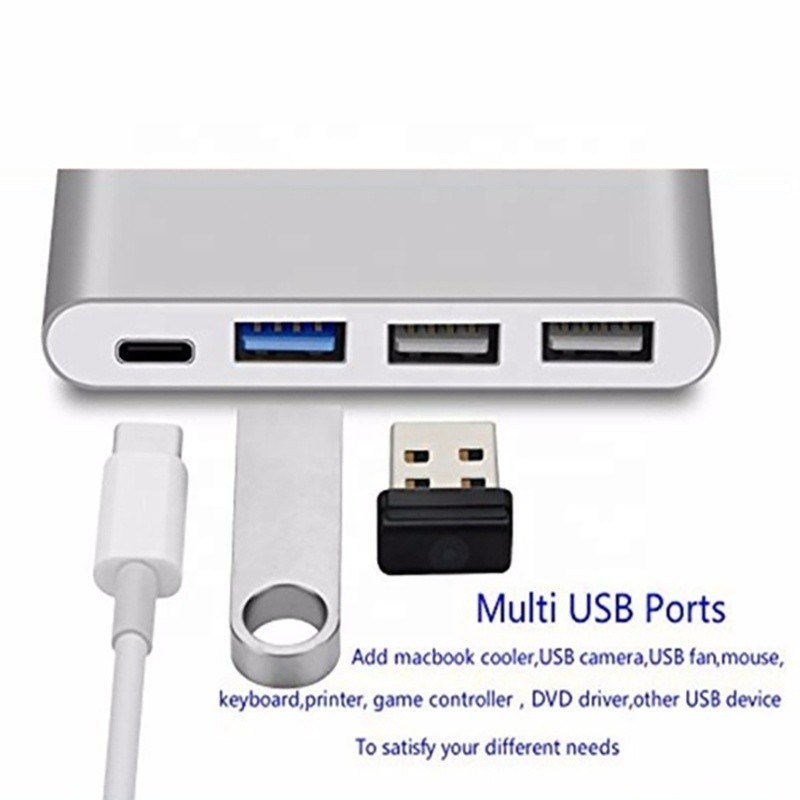 USB 3.1 Antarmuka 4-In-1 Tipe C Hub Adaptor Multiple Untuk Transfer Data Kecepatan