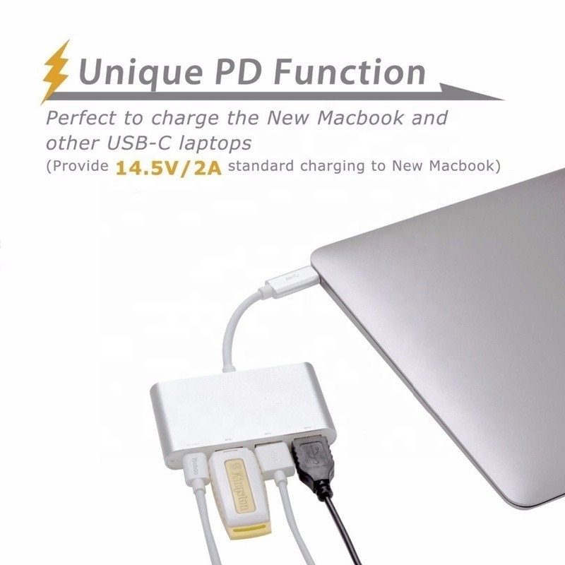 USB 3.1 Antarmuka 4-In-1 Tipe C Hub Adaptor Multiple Untuk Transfer Data Kecepatan