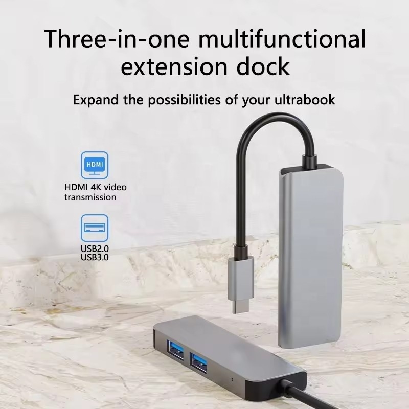 USB C Hub dengan 4K HDMI dan USB 3.0 Berkecepatan Tinggi Kompatibel untuk Windows Mac