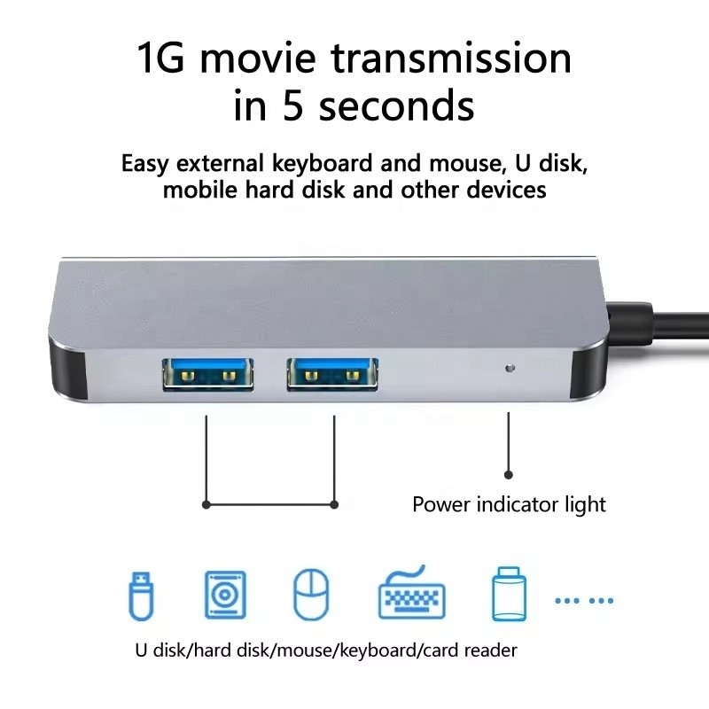 USB C Hub dengan 4K HDMI dan USB 3.0 Berkecepatan Tinggi Kompatibel untuk Windows Mac