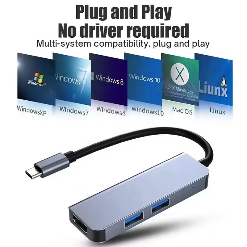 USB C Hub dengan 4K HDMI dan USB 3.0 Berkecepatan Tinggi Kompatibel untuk Windows Mac