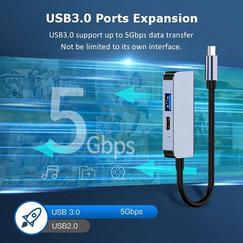 USB 3.1/USB Type-C Hub Adapter Docking Station dengan 4K HDMI USB3.0 USB 3.0 Type C PD