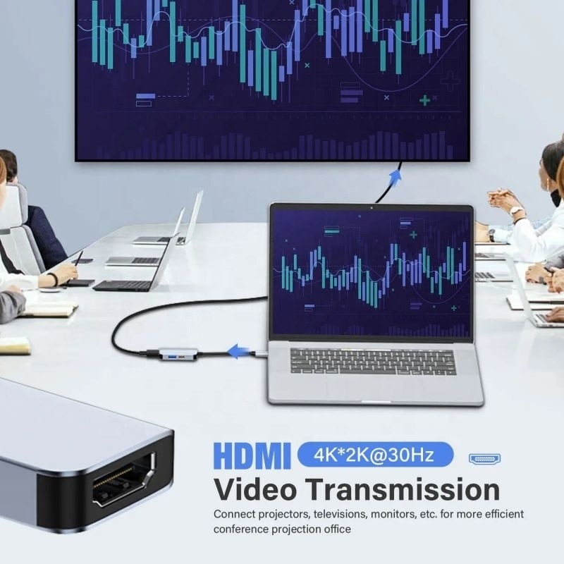 USB 3.1/USB Type-C Hub Adapter Docking Station dengan 4K HDMI USB3.0 USB 3.0 Type C PD