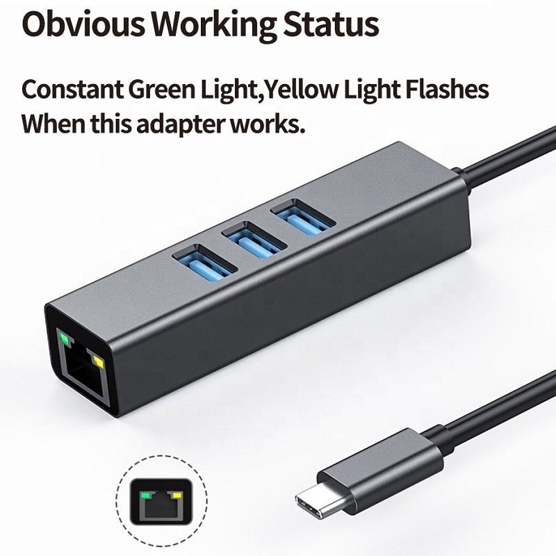 USB 3.1 Tipe C sampai 9 Port USB3.0 Hub dengan Gigabit Ethernet RJ45 Lan Port Adapter Gray