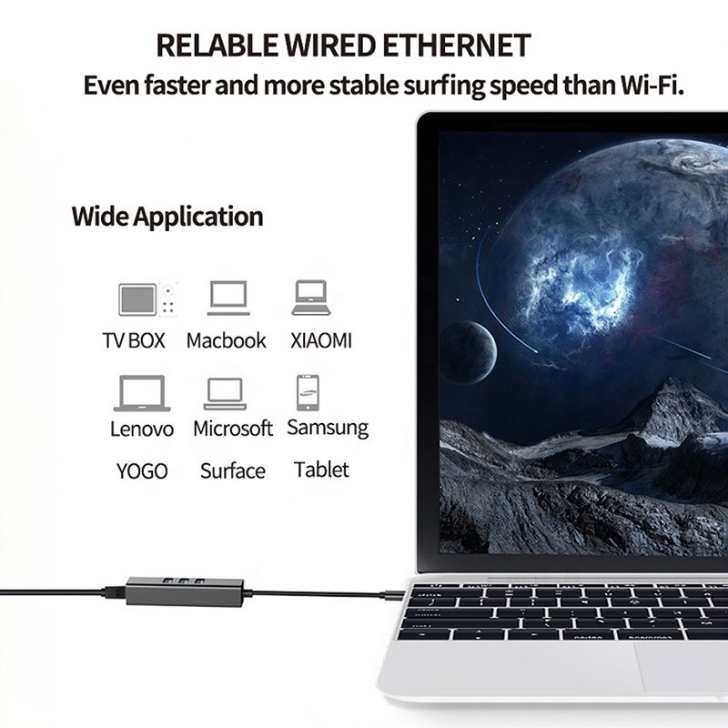USB 3.1 Tipe C sampai 9 Port USB3.0 Hub dengan Gigabit Ethernet RJ45 Lan Port Adapter Gray