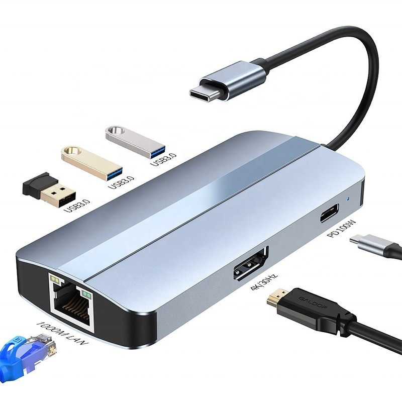 12-In-1 USB C Adapter OEM Multiport Hub dengan 4K HDMI USB 3.0 RJ45 Lan Ethernet