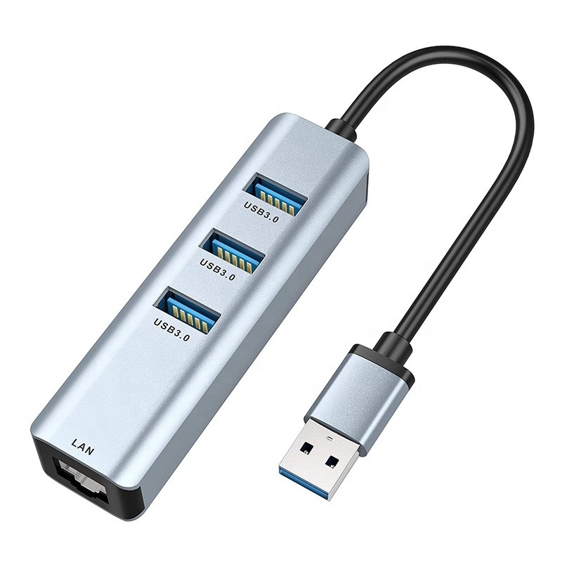 Hub USB 3.0 ke 6 Port dan Adaptor Ethernet 1000Mbps untuk Kompatibilitas Pria-Wanita