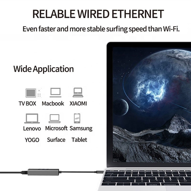 Gray USB3.0 Hub dan RJ45 Lan Adapter dengan 3 Port USB Gigabit Ethernet Network Card