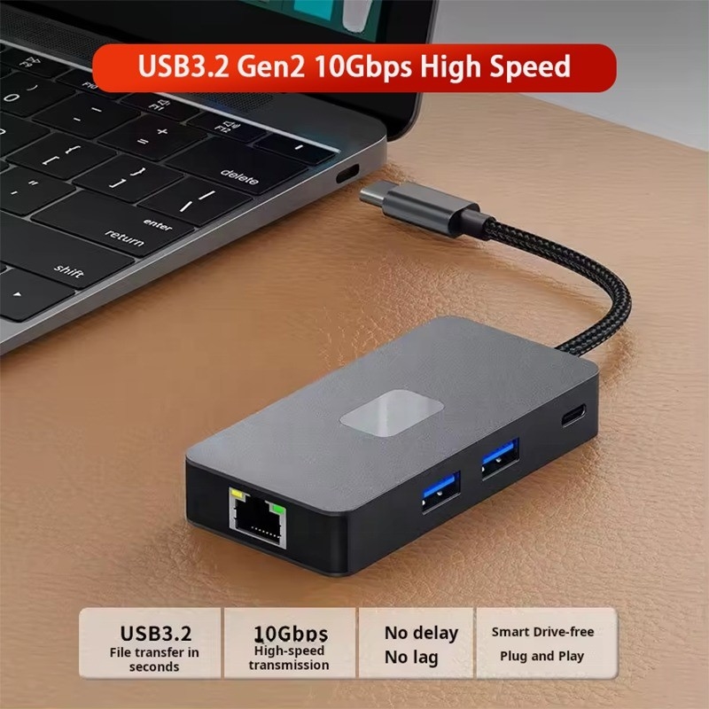 8-In-1 Multiport Adapter USB-C Hub Dengan HDMI 3 USB3.0 RJ45 Dan PD Output 5-8 Port
