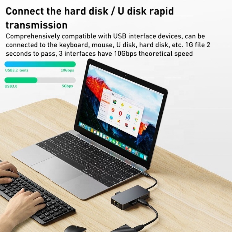 8-In-1 Multiport Adapter USB-C Hub Dengan HDMI 3 USB3.0 RJ45 Dan PD Output 5-8 Port
