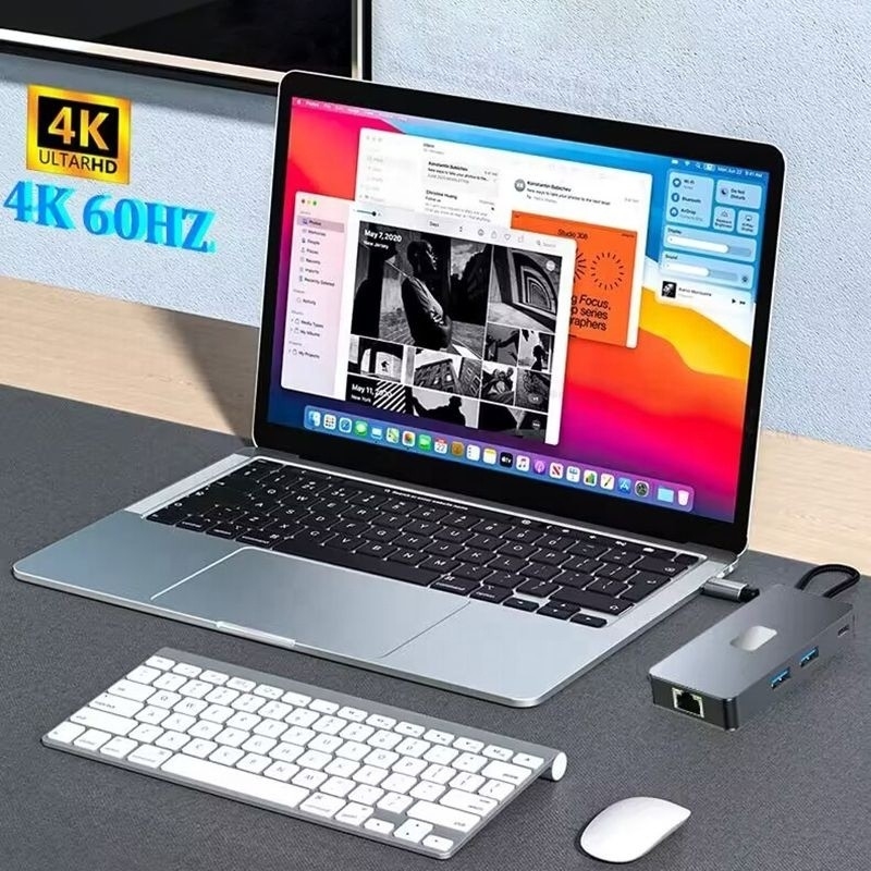 8-In-1 Multiport Adapter USB-C Hub Dengan HDMI 3 USB3.0 RJ45 Dan PD Output 5-8 Port