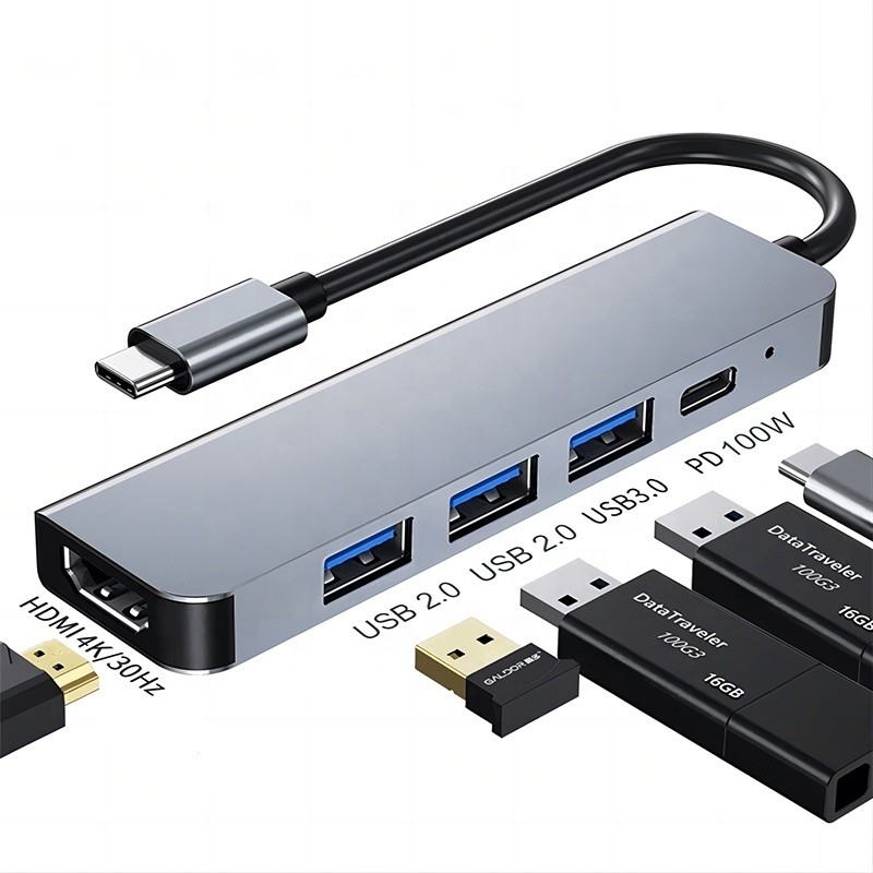 Disesuaikan 6-In-1 USB C Type-C Hub Ke 4K HDMI dan USB 3.0 untuk Macbook OEM / ODM