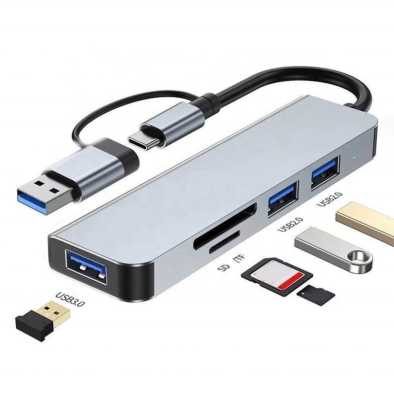 USB A/C Input USB 3.0 Type C Multiport Adapter Docking Station dengan SD/TF Card Reader