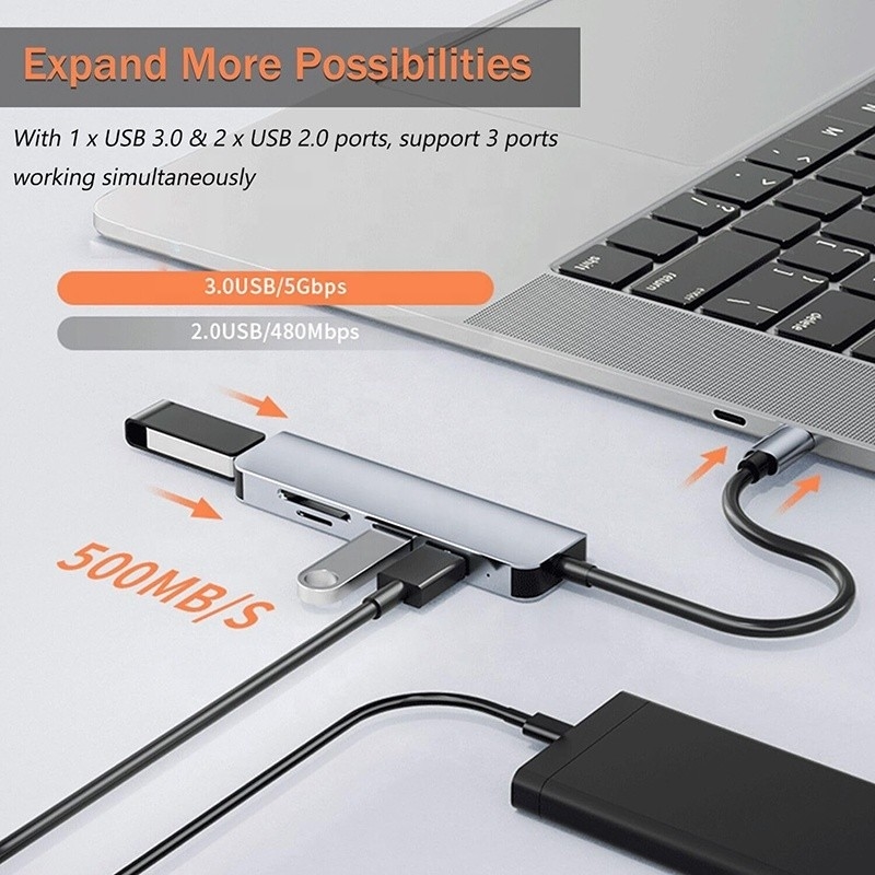 USB A/C Input USB 3.0 Type C Multiport Adapter Docking Station dengan SD/TF Card Reader