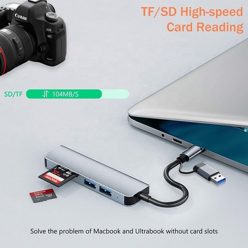 USB A/C Input USB 3.0 Type C Multiport Adapter Docking Station dengan SD/TF Card Reader