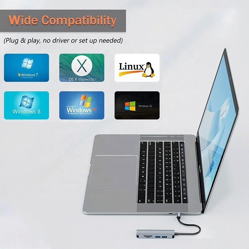 USB A/C Input USB 3.0 Type C Multiport Adapter Docking Station dengan SD/TF Card Reader