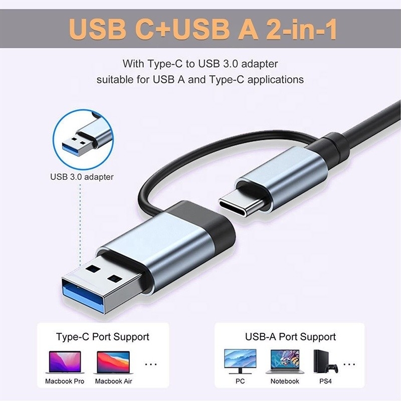 USB A/C Input USB 3.0 Type C Multiport Adapter Docking Station dengan SD/TF Card Reader
