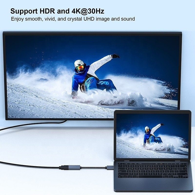 Resolusi 4K USB C Hub Displayport ke HDMI Adapter Kabel Pria ke Wanita 1080P 4K30Hz 4K60Hz