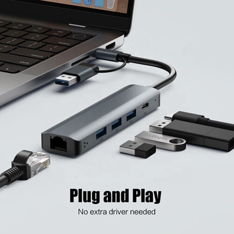Adaptor Multiport 12-in-1 USB C Hub Docking Station Dengan USB 3.1 Antarmuka Dan RJ45 Gigabit Ethernet
