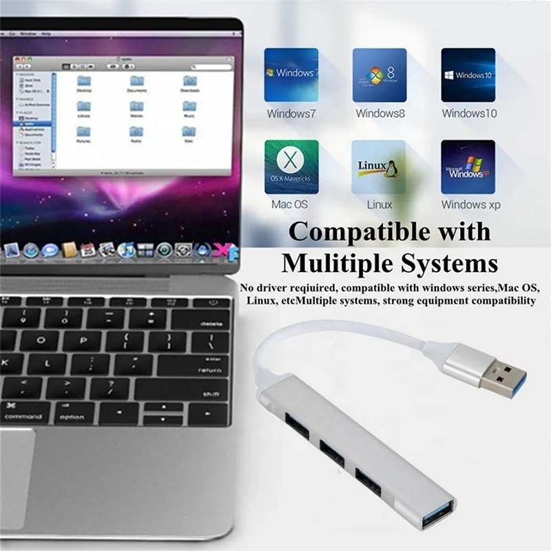 Aluminium 4 Port USB Type-C ke USB 3.0 2.0 Data Hub untuk High Speed Data Transfer