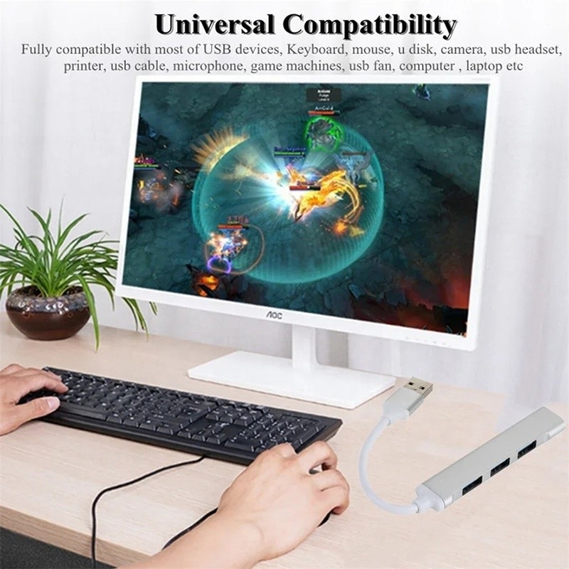 Aluminium 4 Port USB Type-C ke USB 3.0 2.0 Data Hub untuk High Speed Data Transfer