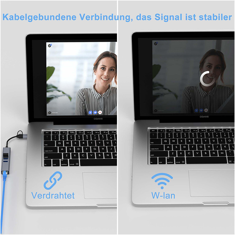USB Type C LAN Adapter USB C Hub 6 in 2 dengan 3 port USB 3.0 dan RJ45 Gigabit LAN Interface