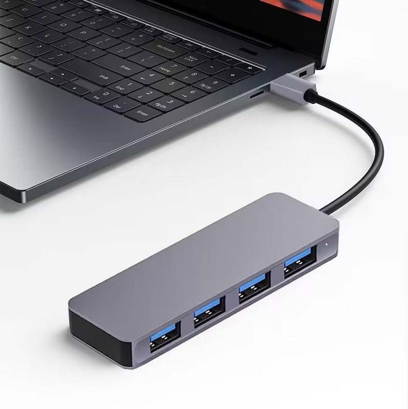 Kecepatan tinggi 4 Port USB 3.0 HUB 5Gbps USB C Portable Dengan Power Adapter untuk PC Mac Laptop