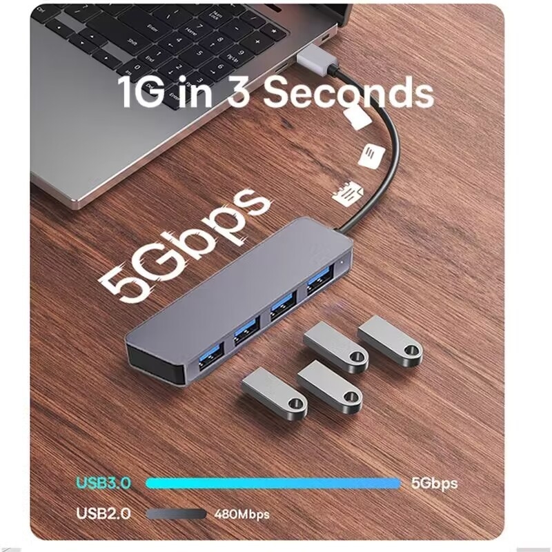 Kecepatan tinggi 4 Port USB 3.0 HUB 5Gbps USB C Portable Dengan Power Adapter untuk PC Mac Laptop