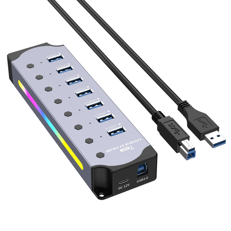 Logo yang disesuaikan Diakui Kecepatan USB 3.0 Hub dengan 7 Port dan Desain Alloy Aluminium