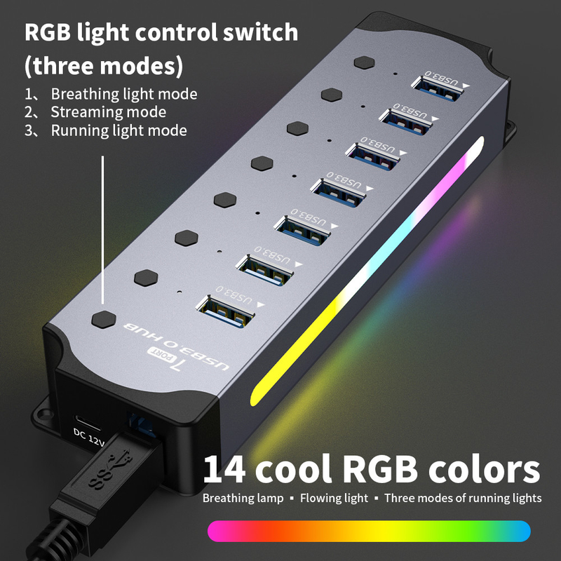 Logo yang disesuaikan Diakui Kecepatan USB 3.0 Hub dengan 7 Port dan Desain Alloy Aluminium