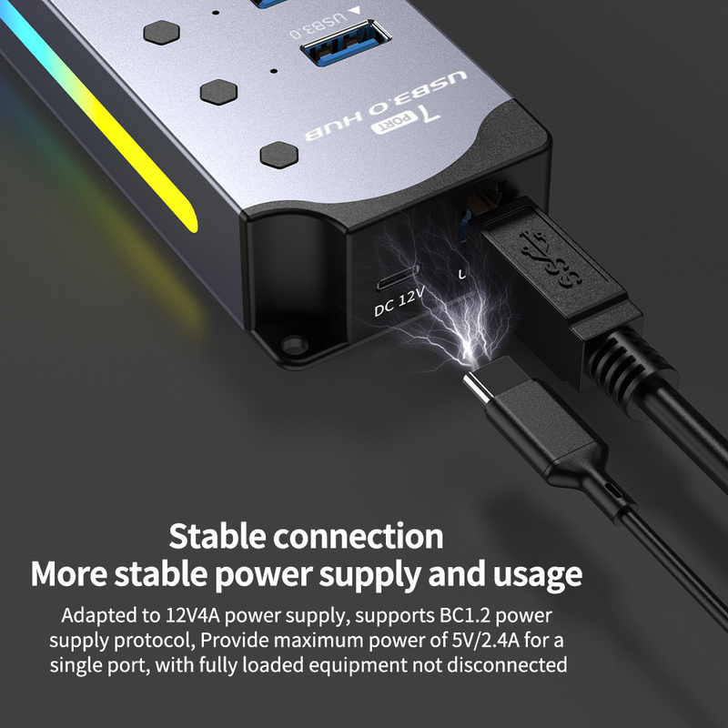Logo yang disesuaikan Diakui Kecepatan USB 3.0 Hub dengan 7 Port dan Desain Alloy Aluminium