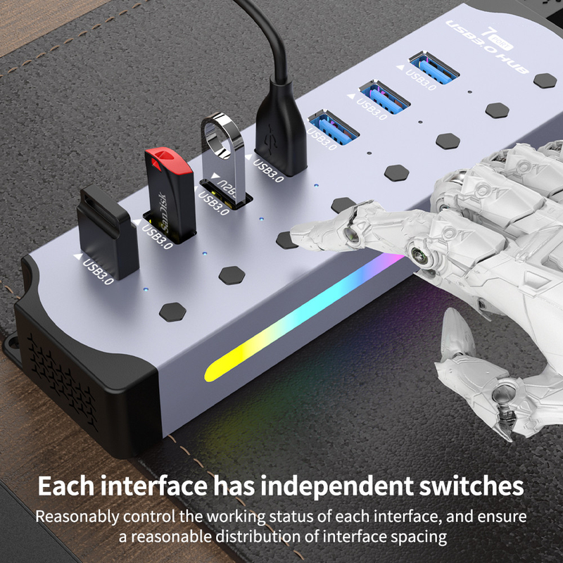 Logo yang disesuaikan Diakui Kecepatan USB 3.0 Hub dengan 7 Port dan Desain Alloy Aluminium