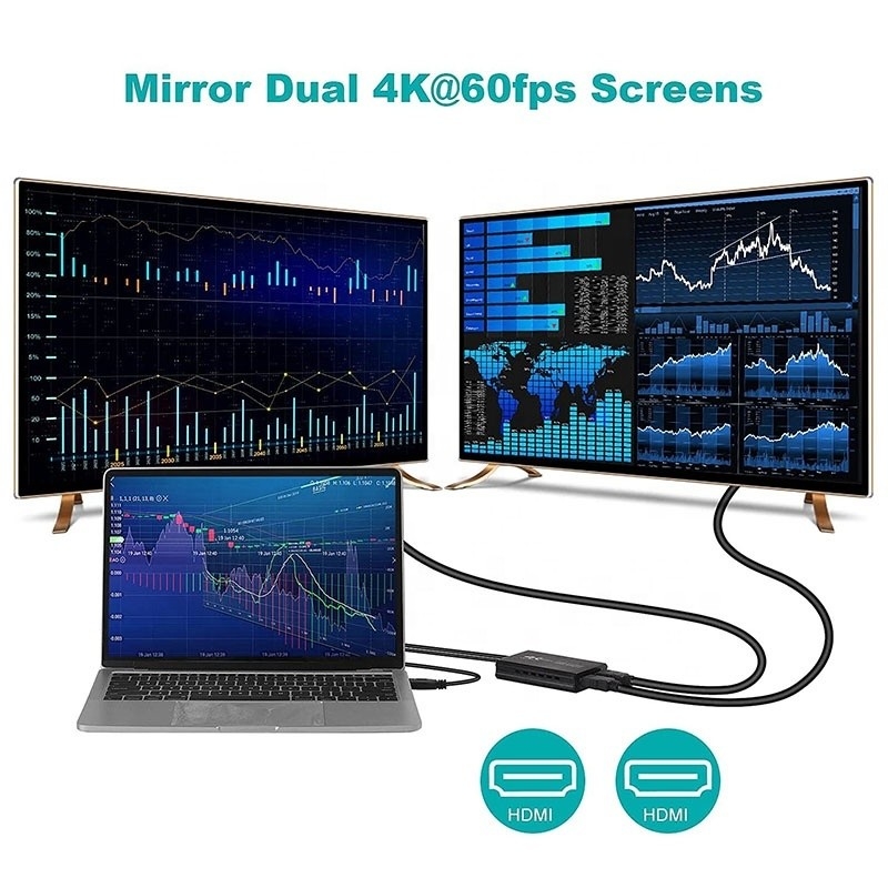 Non-Shielded USB 3.0 Dual HDMI x2 Output Audio Converter Converter untuk Laptop Monitor