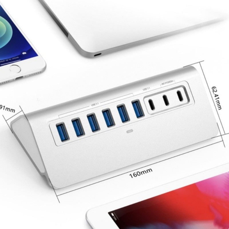 Hub USB Tipe-C dengan Port Tipe C dan Bahan Alloy Aluminium