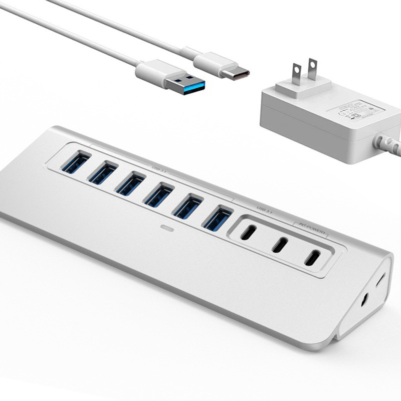 Aluminium Alloy ABS Housing USB-C Hub Multiport Adapter dengan Kabel Ethernet dan Fungsi Type Switch